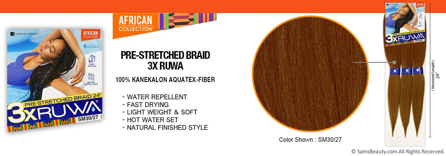 Xpression Sensationnel Synthetic Hair Braids 3X Ruwa Pre-Stretched Braid 24" (3 Packs, NPURPLE)