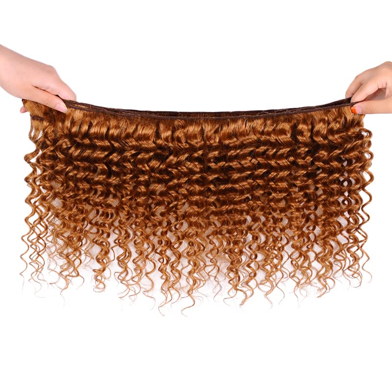 Color 30 Deep Wave Bundles Human Hair Light Brown Loose Deep Curly Bundles #30 Human Hair Bundles 24 26 28 inch Double Weft Brazilian Remy Hair Silky and Soft Weave Extensions For Black Woman