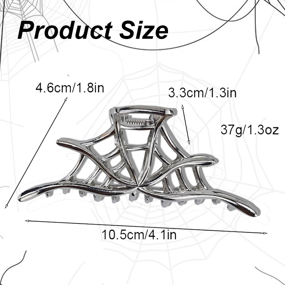 Metal Silver Hair Claw Clips - Spider Web Design for Thick or Thin Hair, Strong Hold for Cosplay Party Accessories (1Pc)