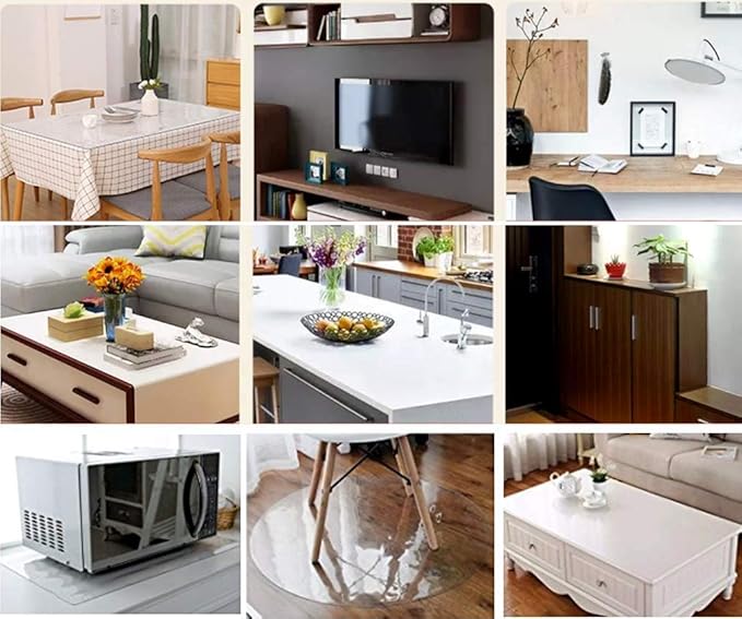 NECAUX Custom 44 x 75 Inch Frosted Table Cover Protector, 1.5mm Thick Wood Grain Transparent Table Pad Non-Slip Tablecloth Plastic Protective Pad for Dining Living Room Table Conference Table