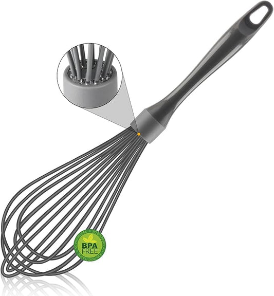 Dishwasher Safe Whisk, Professional Whisks For Cooking Non-Scratch, Stainless Steel & Silicone Wisk, Plastic Rubber Whisk Tool For Nonstick Cookware Pans, Heat Resistant Whisk 12-Inch, Grey