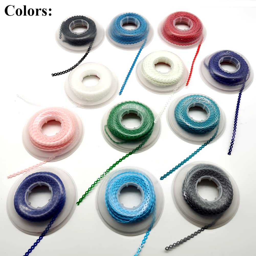 SNAWOP Dental Orthodontic Power Chain Multicolor Spool Elastic Rubber Bands for Teeth Braces (Closed, Turquoise)