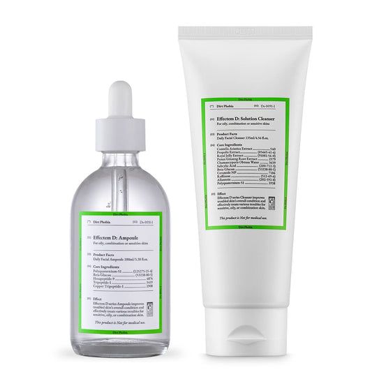 Dirt Phobia Effectem D Ampoule Serum & Facial Cleanser Set - Sebum and Pore Care, Rapidly calm and soothe sensitivity, For oily, troubled and combination skin.