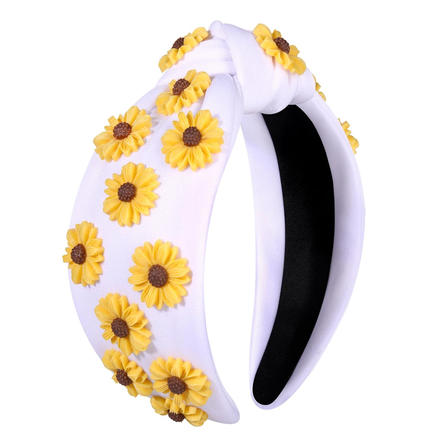 MOLOCH Flower Headband for Women Summer Beach Accessories Outfits Beaded Sunflower Knotted Headband Jeweled Crystal Top Knot Headband Summer Beach Vacation Party Decorations Gifts