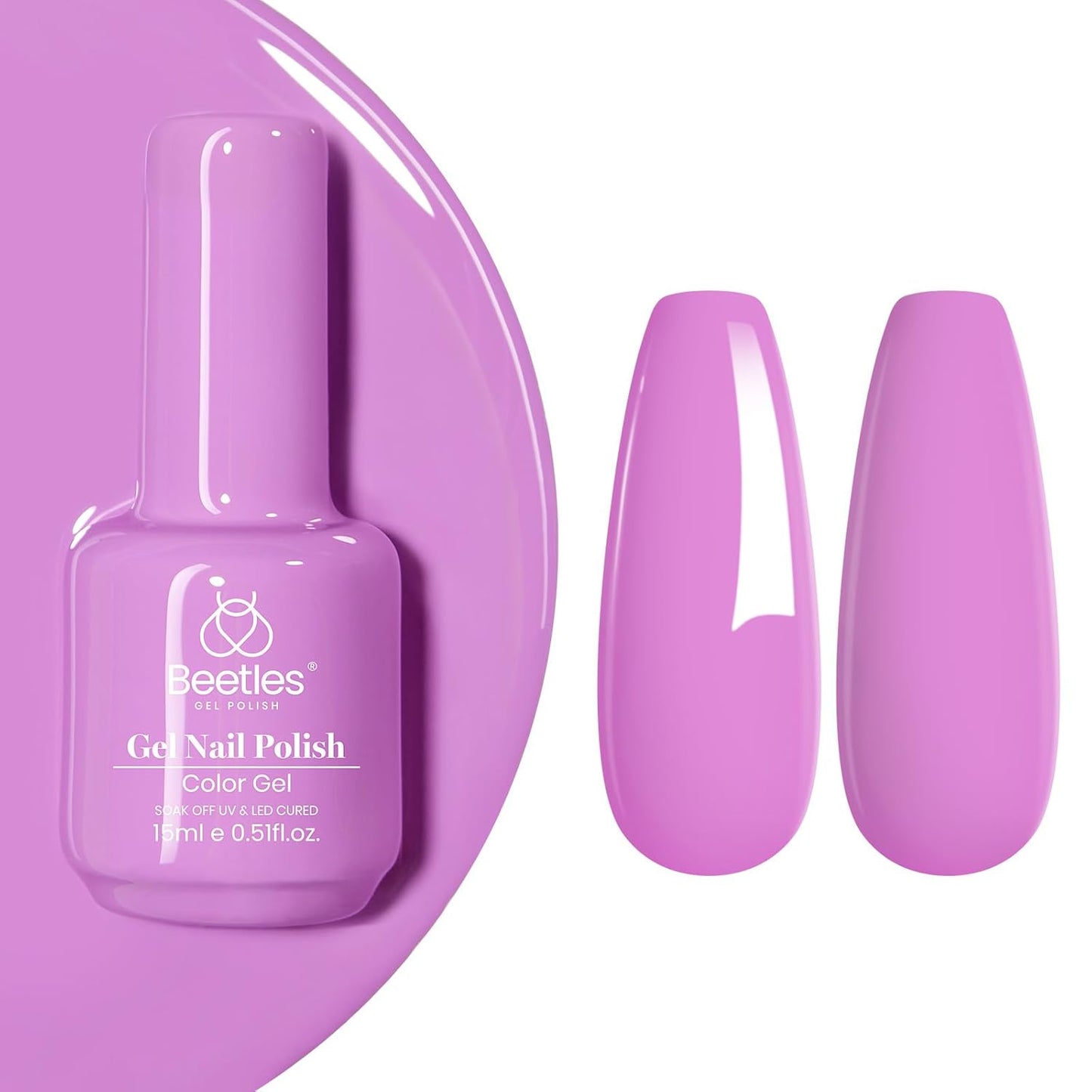 Beetles Purple Gel Nail Polish, 1 Pcs 15ml Light Pastel Purple Gel Polish All Season Soak Off DIY Manicure Salon Uv Fuchsia Shades Nail Art Design Gift for Women Girl
