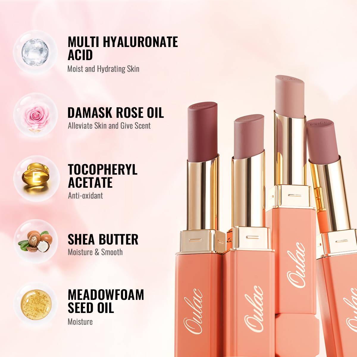 Oulac Color Rich Satin Lipstick - Medium Brown Full Coverage Lip Color, Creamy Silky-Smooth, Moisturizing, Satin Matte Finish, Infused With Shea Butter, Vegan & Clean Beauty, 4g, SG15 Barbara