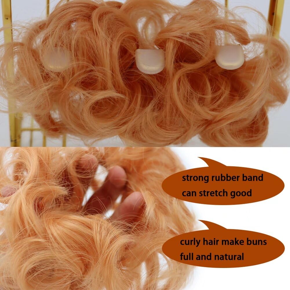 iLUU 2pcs/pack Peach Color Messy Hair Bun Extensions Chignons Fashion Style Hair Synthetic Friendly Fiber Hairpieces Hair Scrunchie Scrunchy Updo Hairpiece Wig for Women Girls Party Use