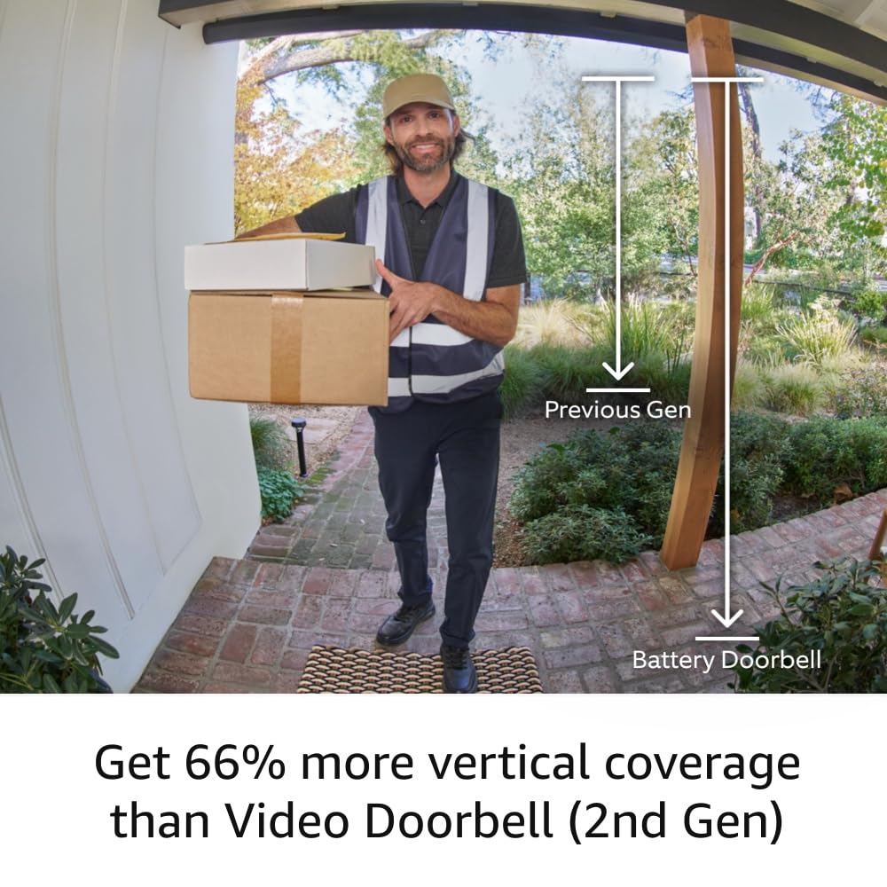 Ring Battery Doorbell, Head-to-Toe Video, Live View with Two-Way Talk, and Motion Detection & Alerts (newest model), Satin Nickel