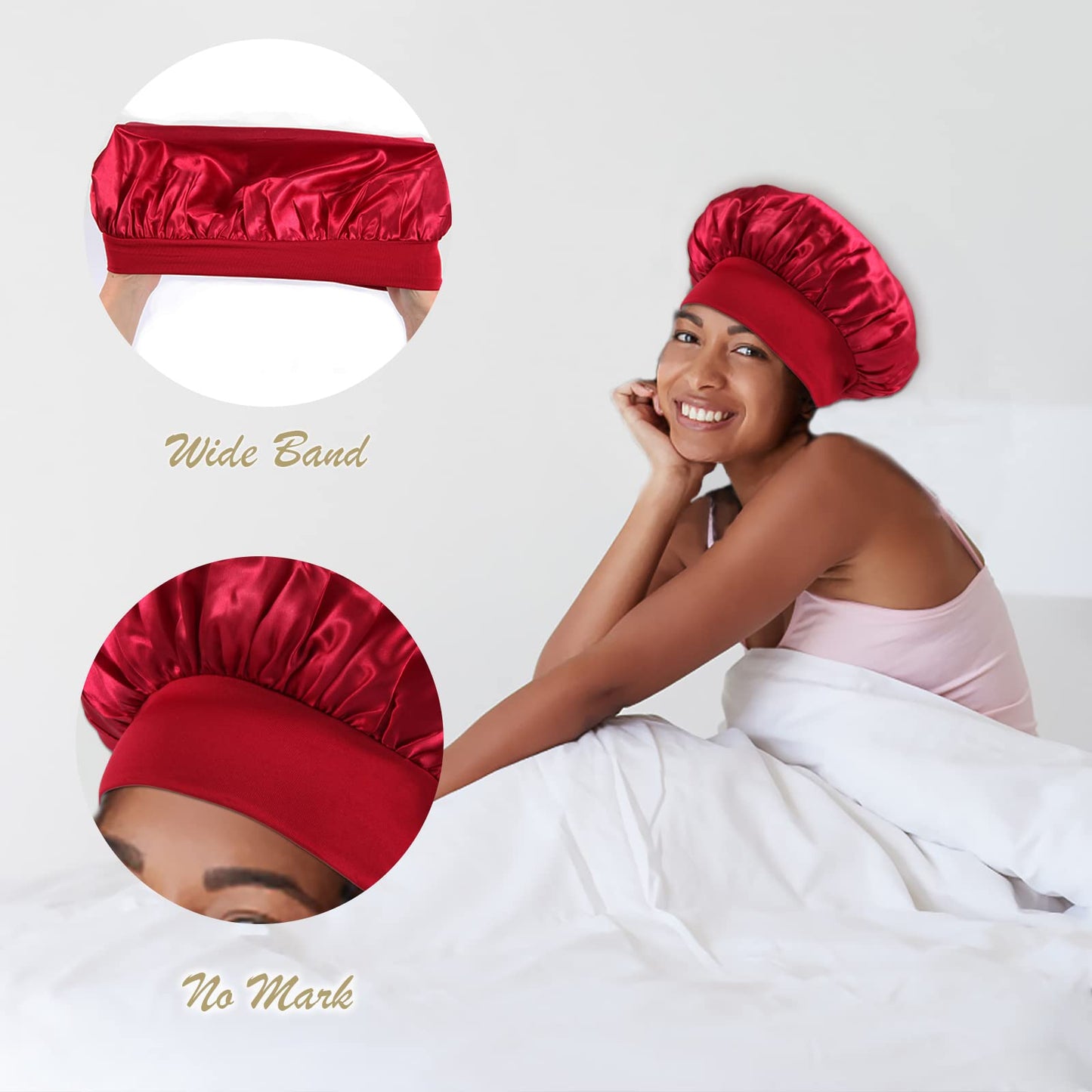 KEPUWAY 10 Pcs Bonnet for Sleeping, Superior Silky Satin Bonnet Hair with Elastic Wide Band for Women(Designed for Black Fans)