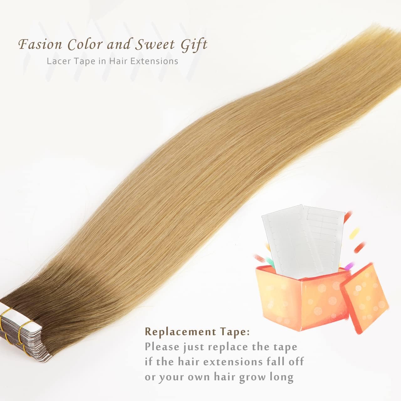 LacerHair Tape in Human Hair Extensions 16 Inch 50g Balayage #4 Dark Brown Fading to #18 Dark Ash Blonde 20pcs 50g Invisible Double Sided Seamless Skin Weft Real Remy Human Hair Extensions Tape in