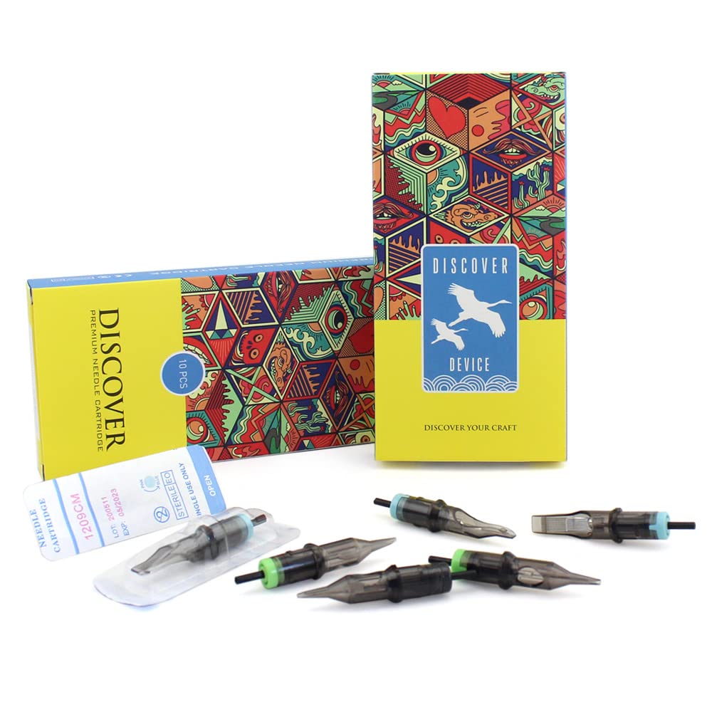 Tattoo Needle Cartridges DISCOVER 20pcs Disposable Tattoo Needle Cartridges with Membrane Safety Cartridges Round Shader Standard Pack (1211RS)