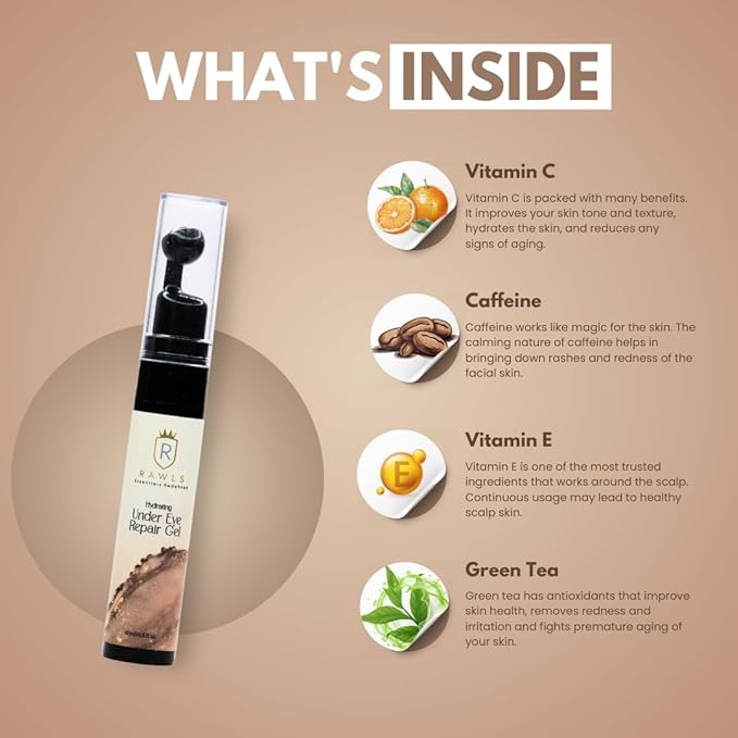 5% Caffeine Eye Serum and Under Eye Roller Cream for Dark Circles and Puffiness, Caffeine Eye Cream with 360° Massage Ball Reduce Wrinkles and Fine Lines-0.5 fl oz