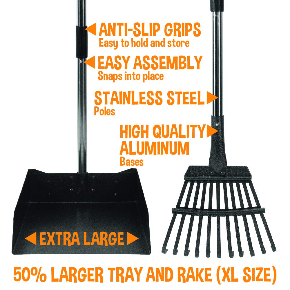 Bodhi Dog Pooper Scooper for Large Dogs - Heavy Duty Metal Poop Scoop w/Long Handle Tray & Rake - Dog Poop Scooper for Yard, Grass, Street, Gravel & Outdoor Areas - Pet Waste Cleanup Tool
