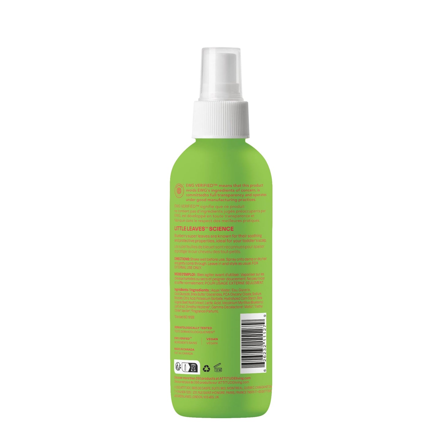 ATTITUDE Rinse-free Hair Detangler Spray for Kids, EWG Verified Leave In Product, Plant- and Mineral-Based Ingredients, Vegan, Watermelon & Coco, 8 Fl Oz (Pack of 6)
