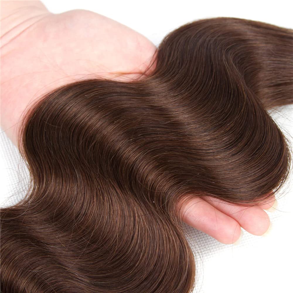 Dark Brown Body Wave Bundles #4 Human Hair Bundles Light Brown Body Wave Hair Double Weft Brazilian Remy Hair Extensions Wet and Wavy Bundles Silky Soft for Black Women(22 24 26 Inch 3 Bundles)