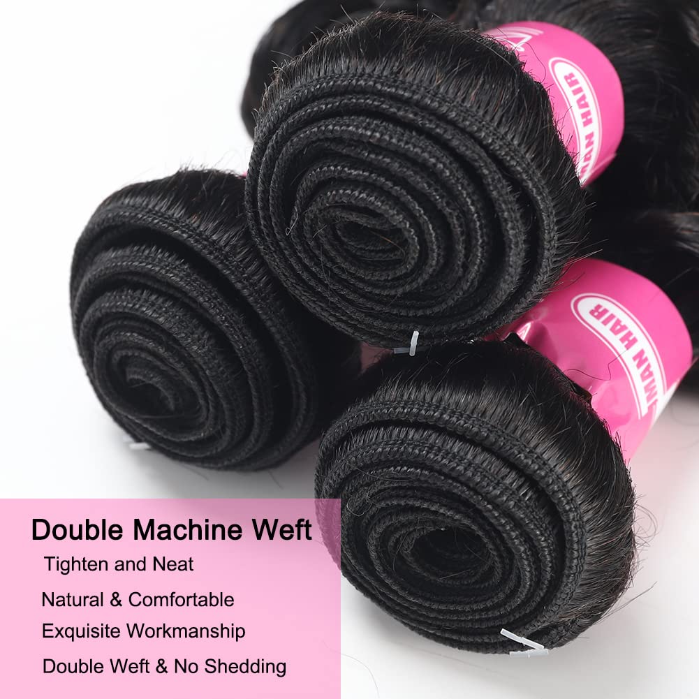 inlovwith Deep Wave Bundles Human Hair 28 Inch 12A Brazilian 100% Unprocessed Virgin Human Hair Bundles Wet and Wavy Human Hair Weave Bundles Natural Black Color Human Hair Extensions