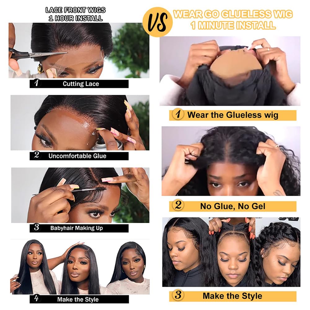 Real Wear And Go Short Curly Wig Human Hair 180% Density Black Water Wave Bob Wigs Human Hair Glueless Pre-cut 4x4 Lace Closure Wig Brazilian Human Hair 10Inch