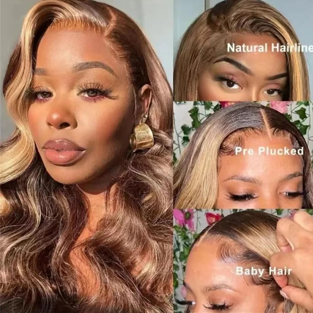 Highlight Wig HD Transparent Lace Front Wigs Human Hair Pre Plucked Wavy Human Hair Wigs 13X4 Lace Front Wig 150% Density Glueless 4/27 Lace Front Human Hair Wigs for Black Women 18 Inch Side Part