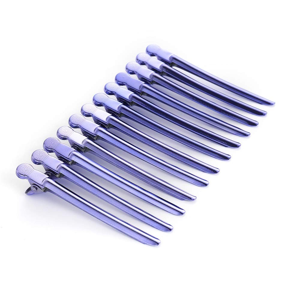 Drayas 12Pcs/set 3.7 Inches Metal Hair Clips for Styling and Sectioning,Dividing Duck Bill Clips with Prevent slippery Holes, Professional Salon Hair Clips for Women and Girls (Purple)