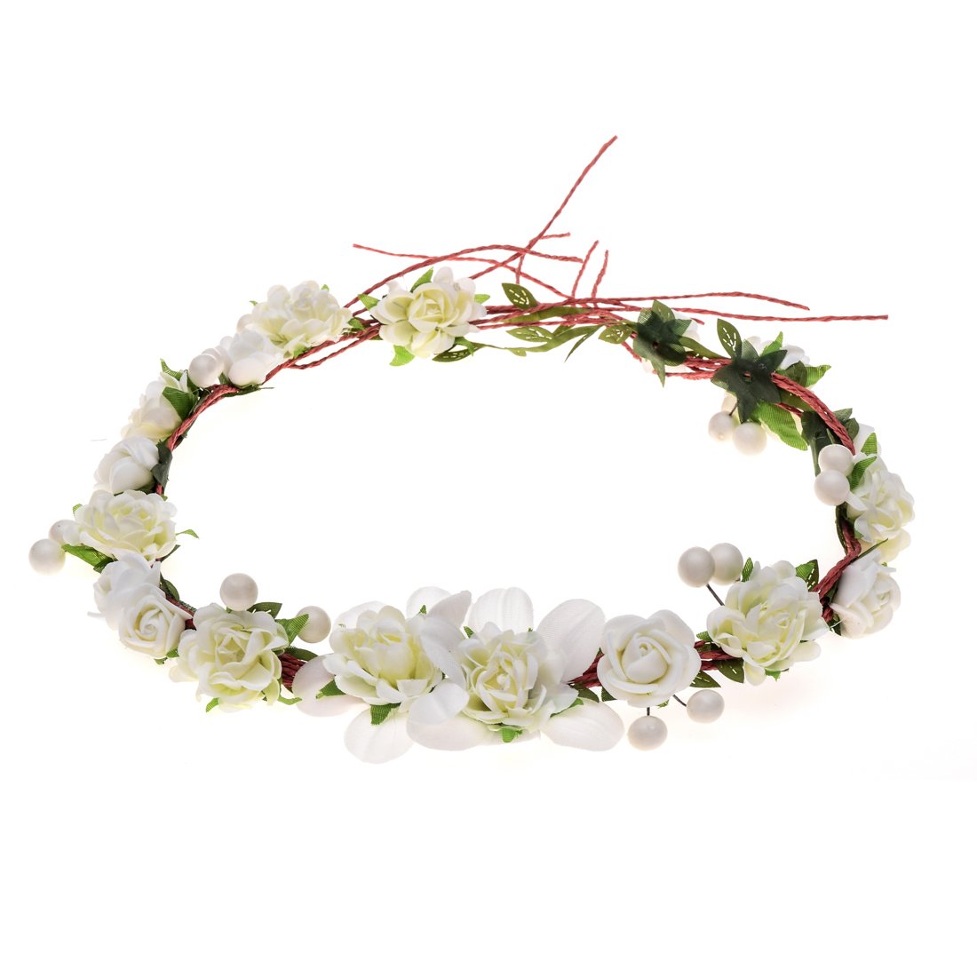 Love Sweety Women Girls Bride Rose Pearl Flower Crown Boho Floral Headpiece for Party (1# White)