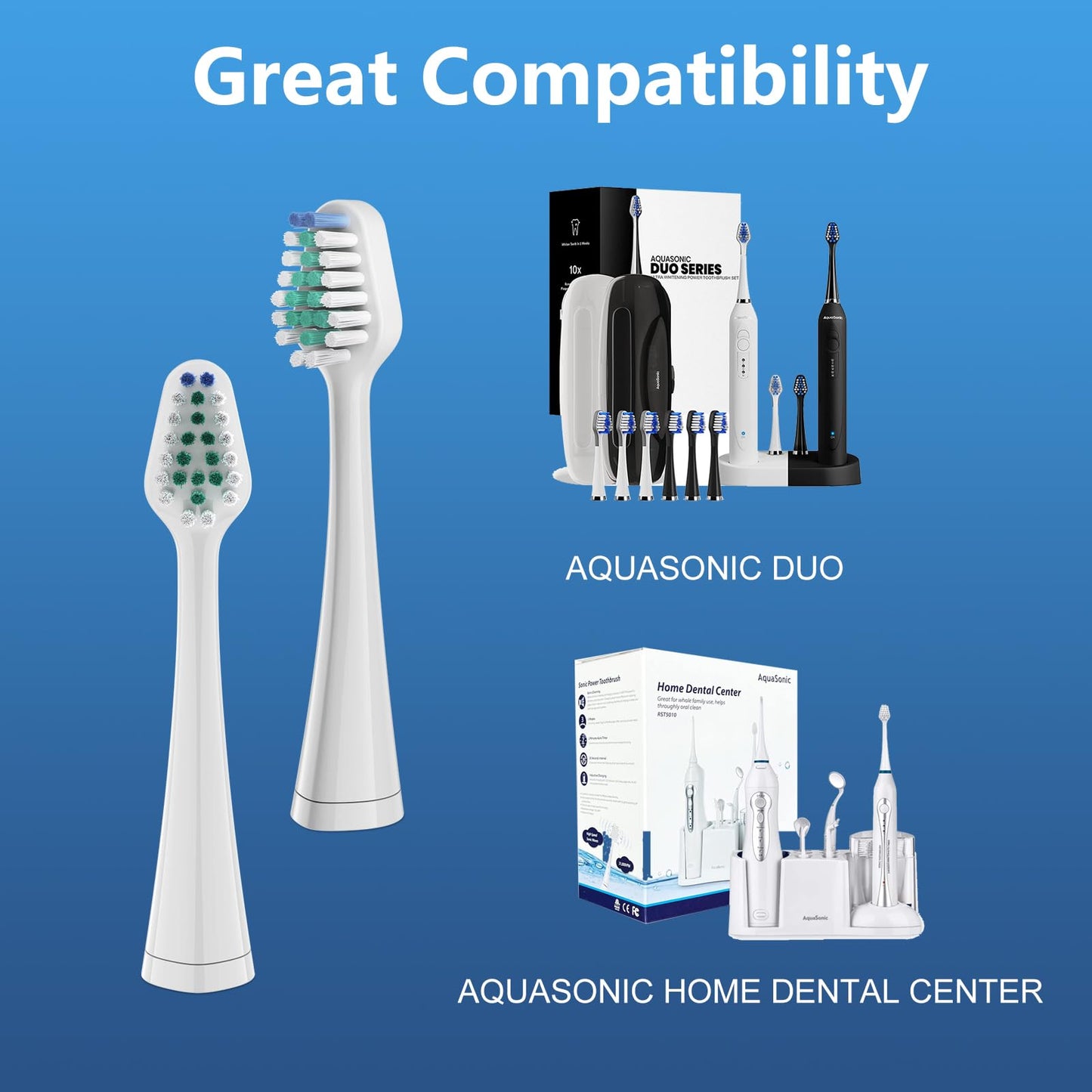 Harobey Replacement Toothbrush Heads for Waterpik Complete Care 5.0/9.0, and Compatible with AquaSonic Duo and Home Dental Center Electric Toothbruh, 5 Count(Pack of 1), White