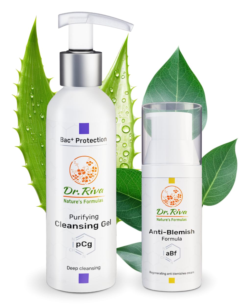 Dr. Riva Nature's Formula Regenerating Blemish Cream + Purifying Gel Cleanser - Acne Repair Blemish Removal Cream, Deep Skin Face Cleanser - Blemish Removal Cream & Skin Balancing Care - 50 ml & 150ml