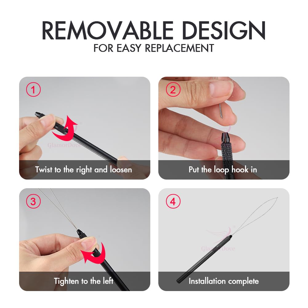 GlamorDove Hair Extension Tool Kit Microlink Pliers for Beads Feathers Extensions Loop Tools Dismountable Hair Threader Pulling Needle Micro Link Beads Closer