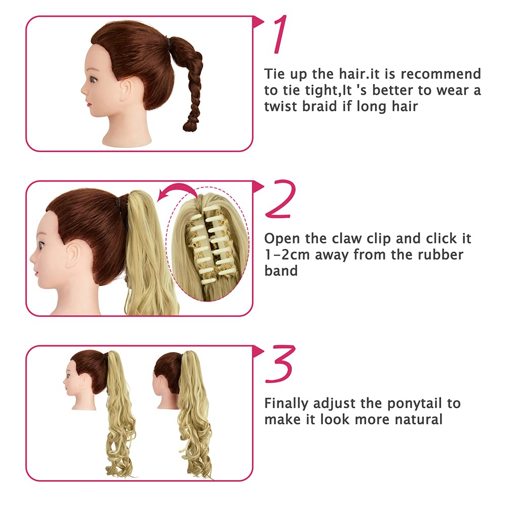 OMGREAT Long Claw Clip in Ponytail Extensions Synthetic Thick Hairpieces 24Inch Pony Tail for Women with a jaw Claw Ash Blonde Mix Bleach Blonde