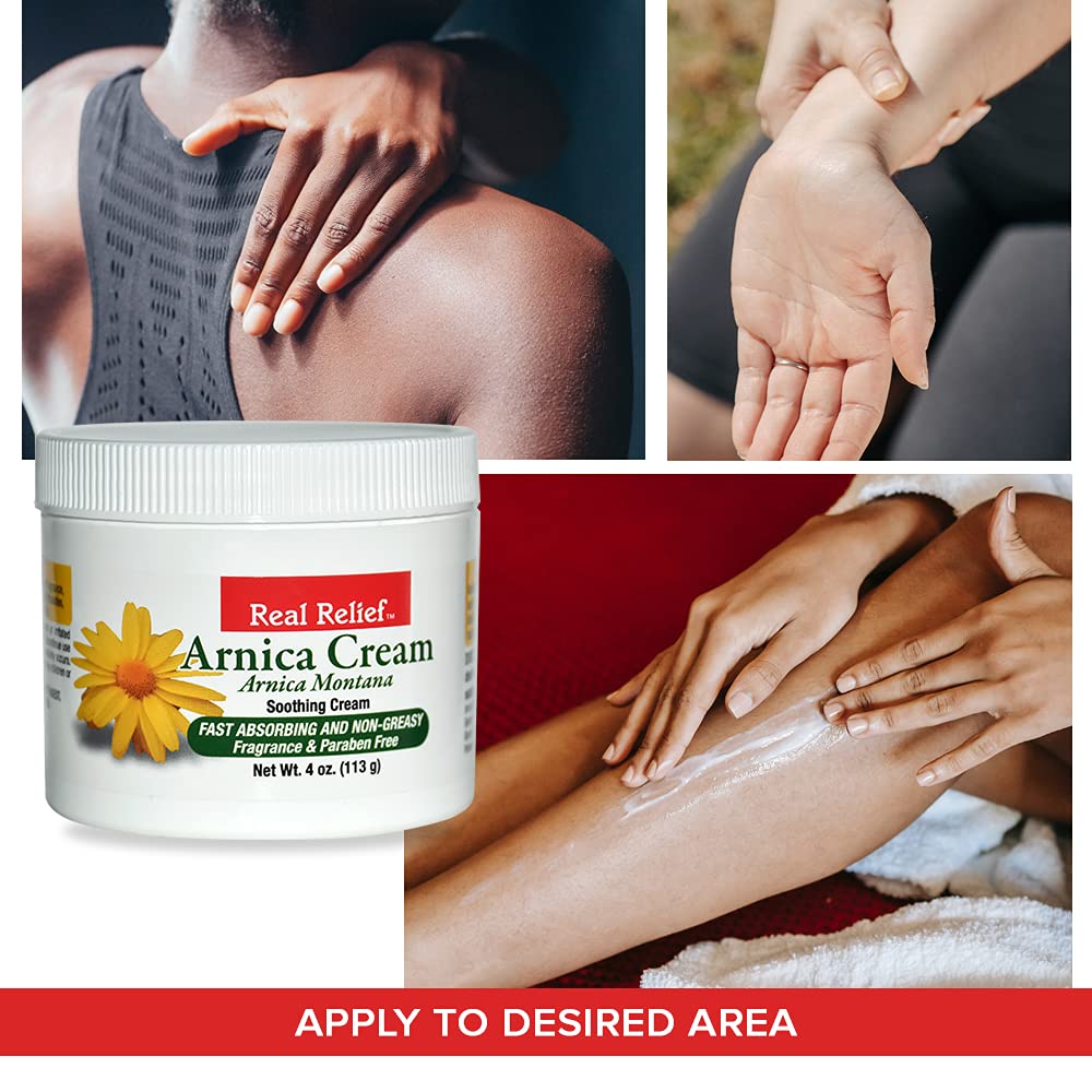 Real Relief Arnica Cream Natural, Non-Greasy, Unscented Soothing Cream for Pain Relief, 4 oz (Pack of 2)