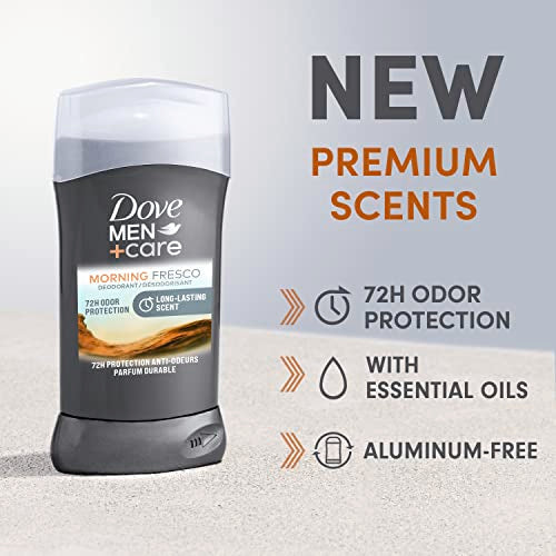 DOVE MEN + CARE Deodorant Stick For Men Morning Fresco Aluminum Free 72-Hour Odor Protection Mens Deodorant With Essential Oils & 1/4 Moisturizing Cream, 3 Ounce (Pack of 3)