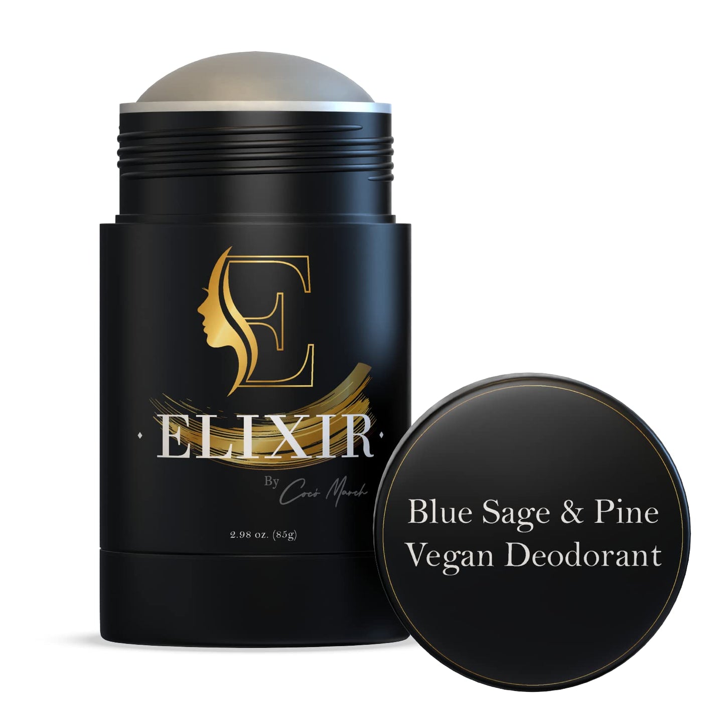 Elixir by Coco March Aluminum Free Vegan Deodorant -Blue Sage & Pine-Gentle Natural Ingredients w/Effective Odor Protection, Essential Oil Scent, Made w/Organic Coconut Oil & Shea Butter-2.98 oz