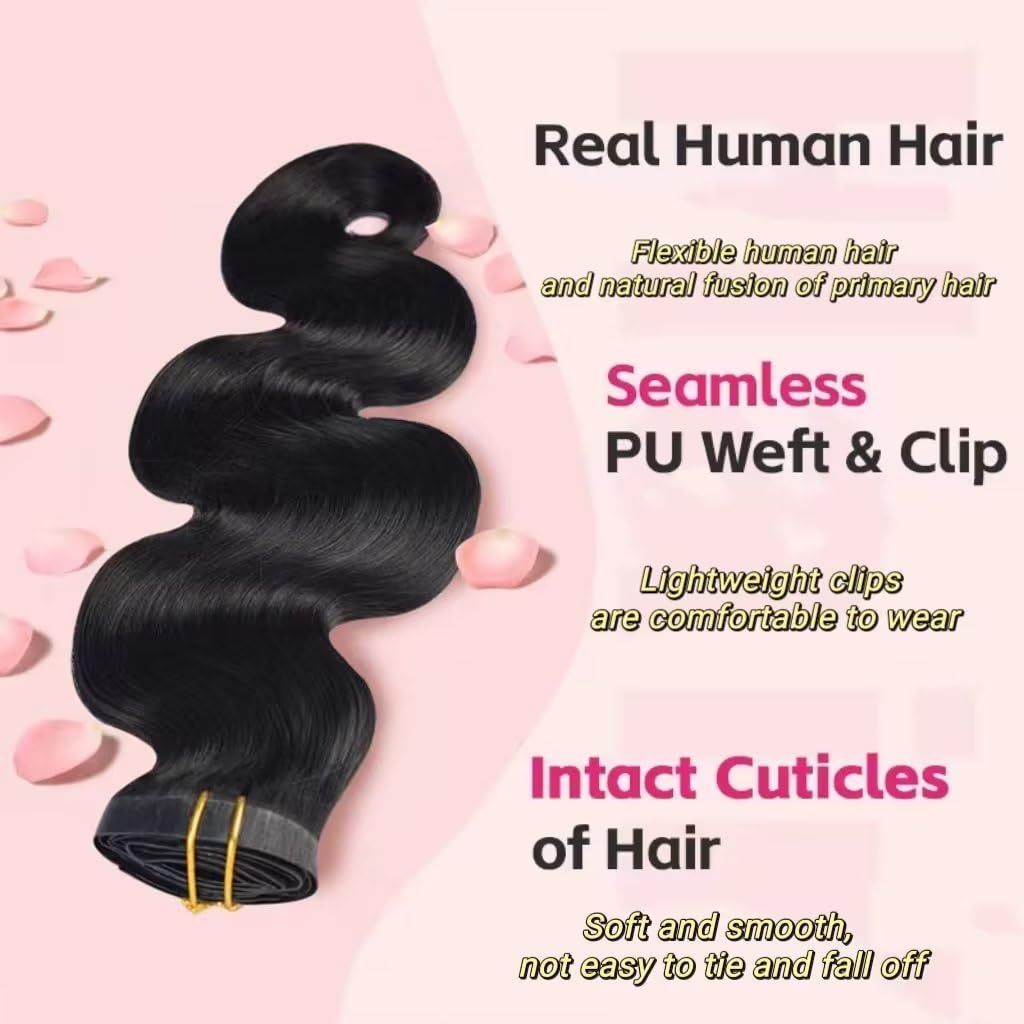 MYouan Body Wave Clip in Hair Extensions 8pcs with 20 clips 100g 100% Unprocessed Remy Hair Extensions Clip in Human Hair Extensions Natural Black Color for Women 18 inch