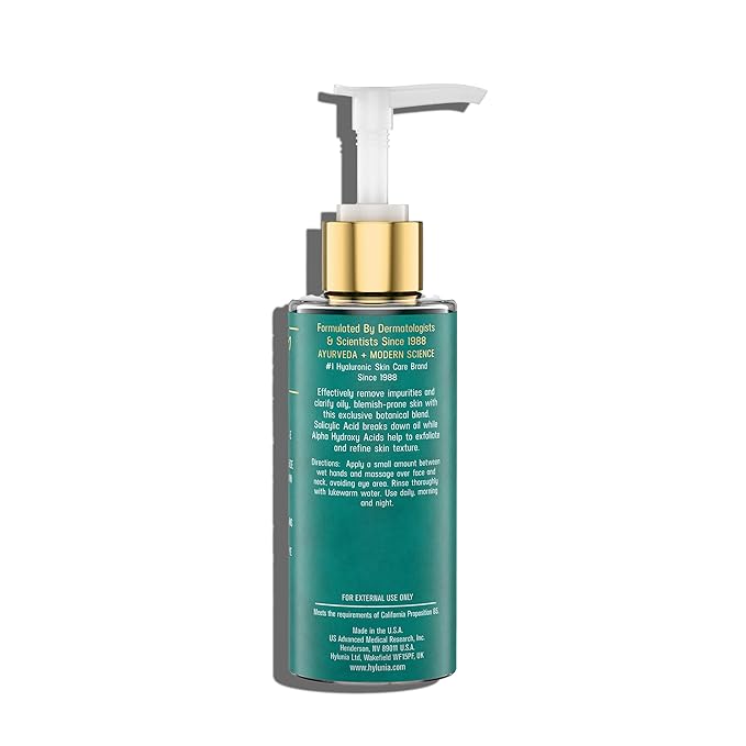 Hylunia Skincare Salicylic Facial Cleansing Gel – Deep Pore Cleanser for Oily & Acne-Prone Skin, Exfoliates, Minimizes Blackheads & Breakouts, Hydrates, Brightens Complexion, 5.1 fl. oz.