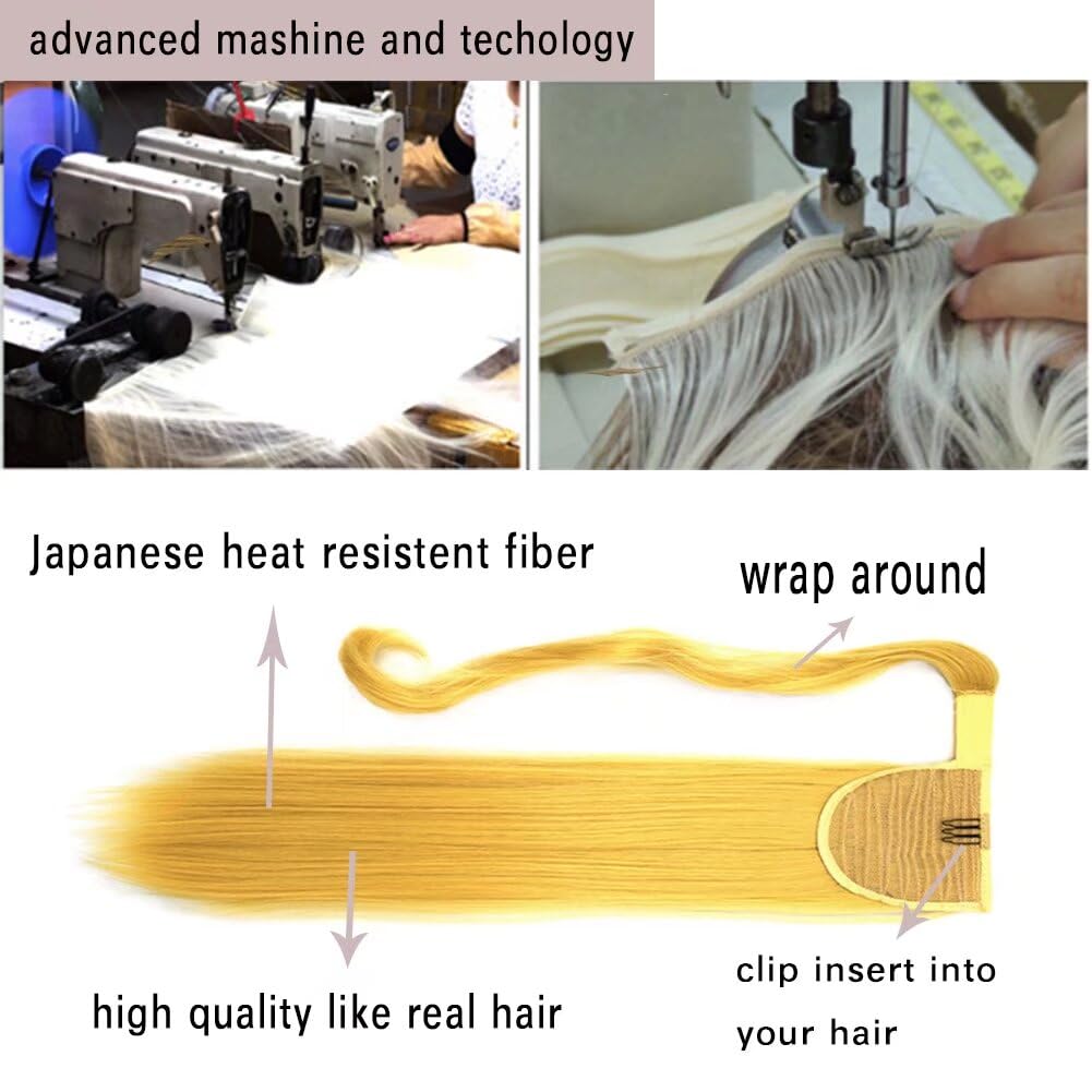iLUU Clip in Ponytail Hair Extension Synthetic Wrap Around Long Straight Ponytail for Lady Women Girl 100g Darkest Brown Magic Paste Ponytail Hair Piece for Daily Use (24 Inch, 4A#)