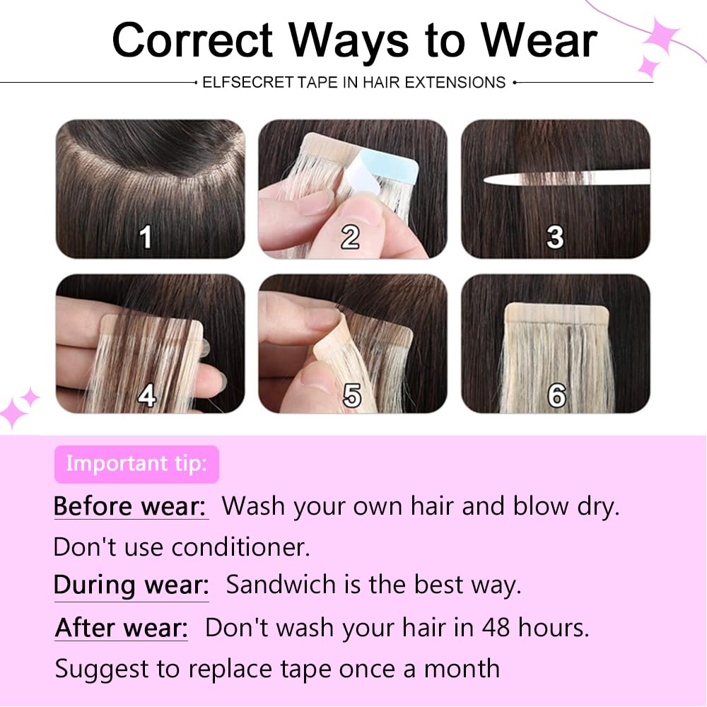 ELFSECRET 100% human hair Tape In Hair Extensions Invisible PU Seamless Skin Weft Tape in Real Human Hair Silky Straight Hair Extensions Soft Thick To End 40g/pack 20pcs (28 Inch, #613 Bleach Blonde)