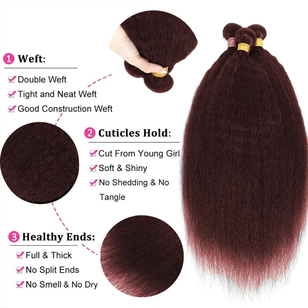 Color 33 Bundles Human Hair Reddish Brown Kinky Bundles Copper Red Yaki Straight Bundles Double Weft Brazilian Human Hair Auburn Yaki Straight Bundles Soft and Silky 24 24 24 Inch