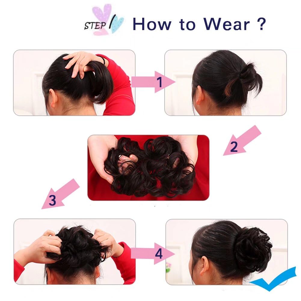 iLUU 2 Pieces Women's Curly Messy Buns Hair Scrunchie Wigs Hair Extensions Silver Color Wavy Synthetic Updo Curly Hair Bun Extension Party Haipieces Hair Buns for Women Girl (Silver)
