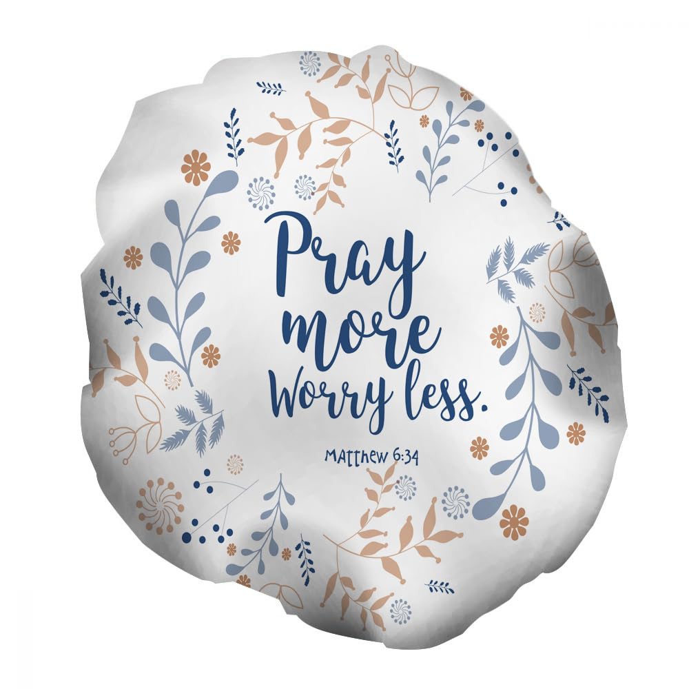 Ceutoiy Shower Cap Bible Quote Double Waterproof Layers Bathing Hat Pray More Worry Less In Floral Wreath for Women Hotel Travel Cooking Working
