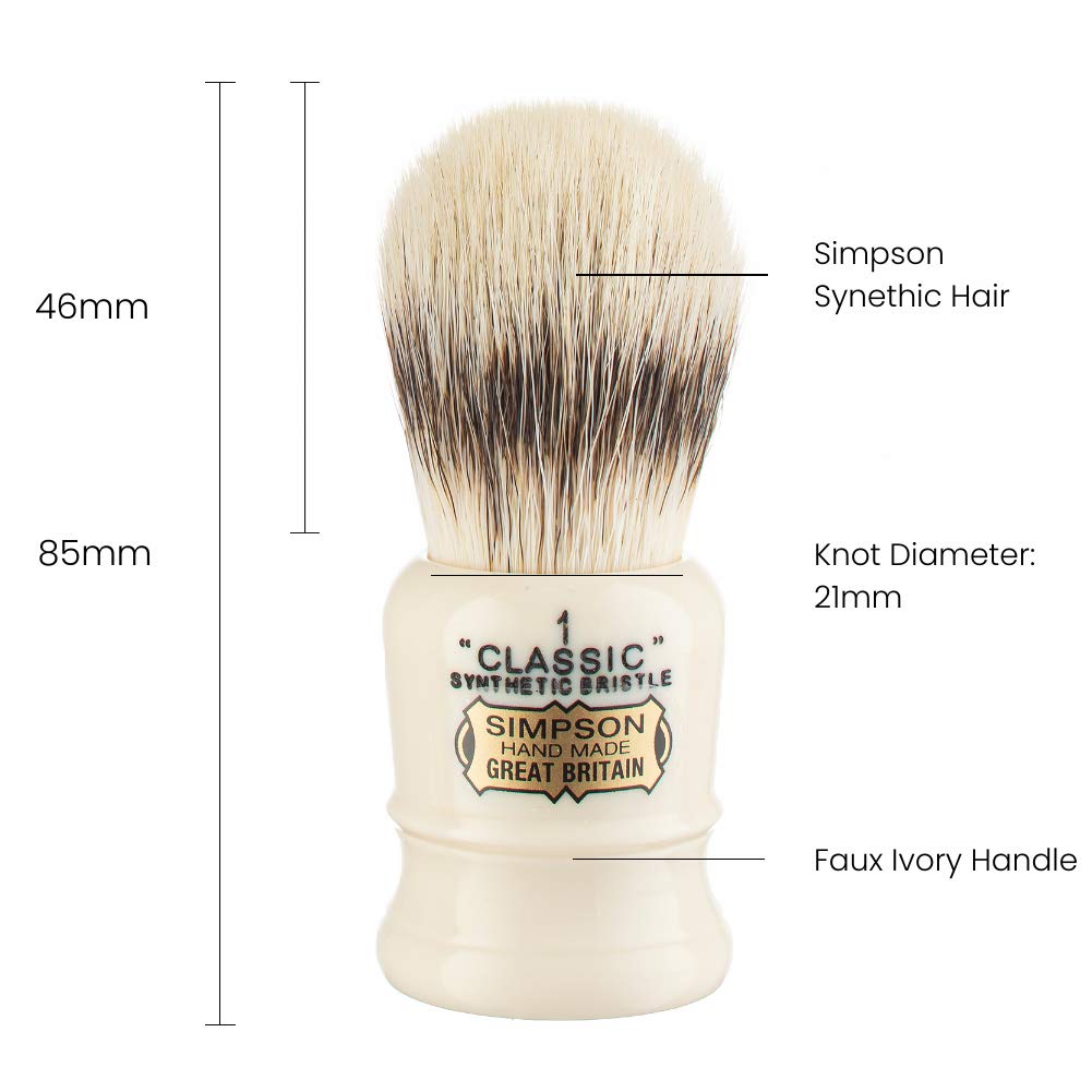 Classic 1 Synthetic Shaving Brush- Simpson Shaving Brushes - Faux Ivory Handle