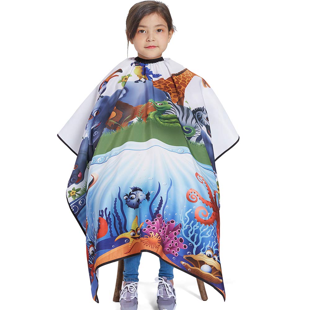 LEONAL Kids Children Boys Girls Barber Cutting Cape Hairdressing Salon Hair Styling Cloth Apron Cover Gown (41"×47", ANIMAL SEA WORLD KIDS CHILDREN)