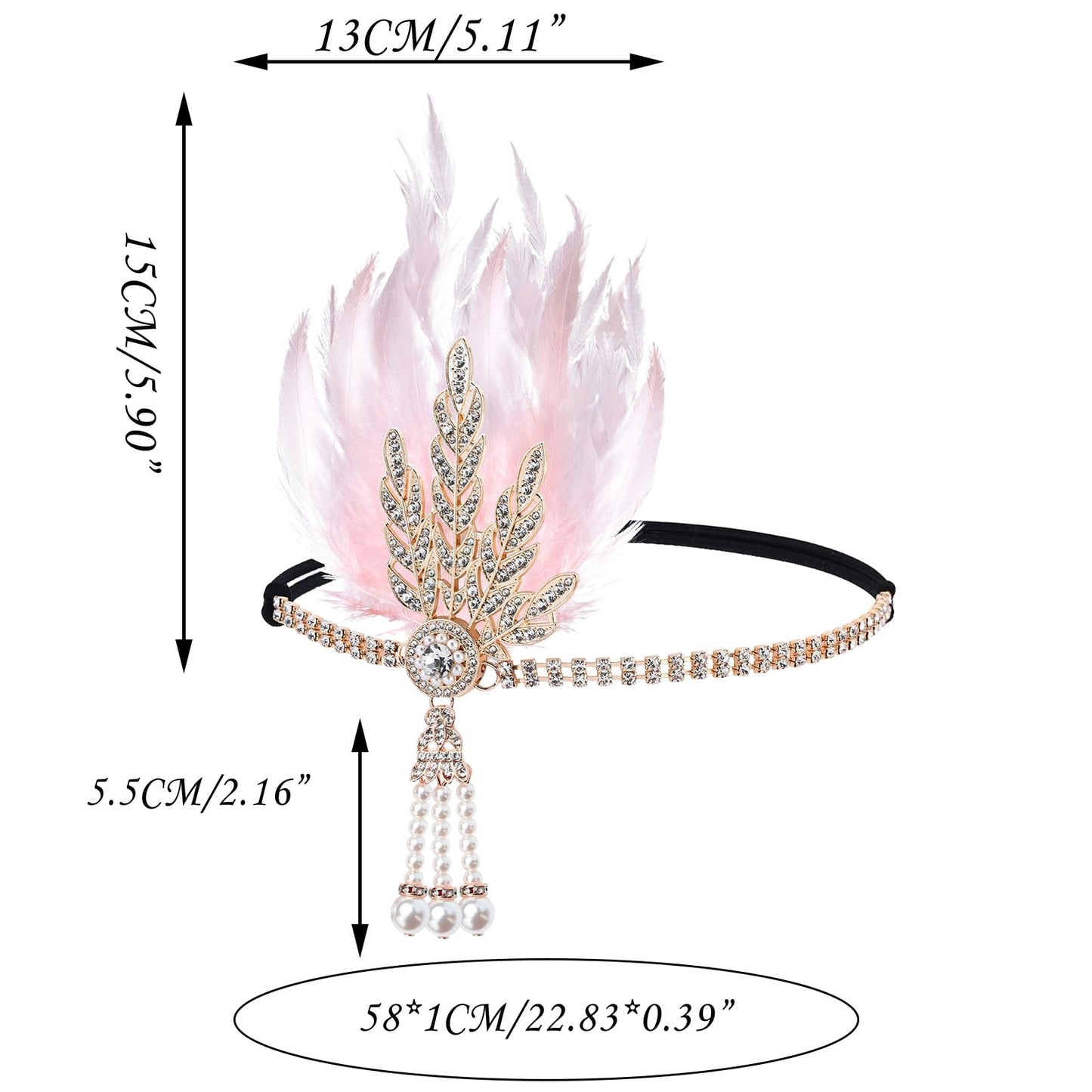 VENOFEN 1920s Flapper Headpiece Pink Feather Gatsby Headband Great Gatsby Headpiece Roaring 20s Feather Headpiece Pearl Tassel 20s Accessories for Women and Girls