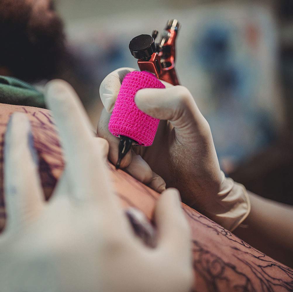 VideoPUP Tattoo Grip Cover Wrap,18PCS Disposable Cohesive Tattoo Grip Cover Elastic Bandage Handle Grip Tube for Tattoo Machine Tattoo Grip Accessories(Phosphor Pink)
