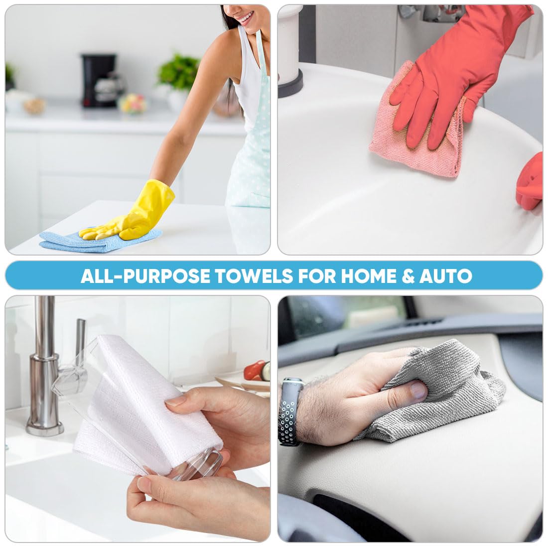 AIDEA Microfiber Cleaning Cloth Roll, White 50PK, Tear Away Reusable Paper Towels, Commercial Shop Rags, Microfiber Towels for Cars, Lint Free Rags for House, Kitchen, Automotive, 11.5"×11.5"