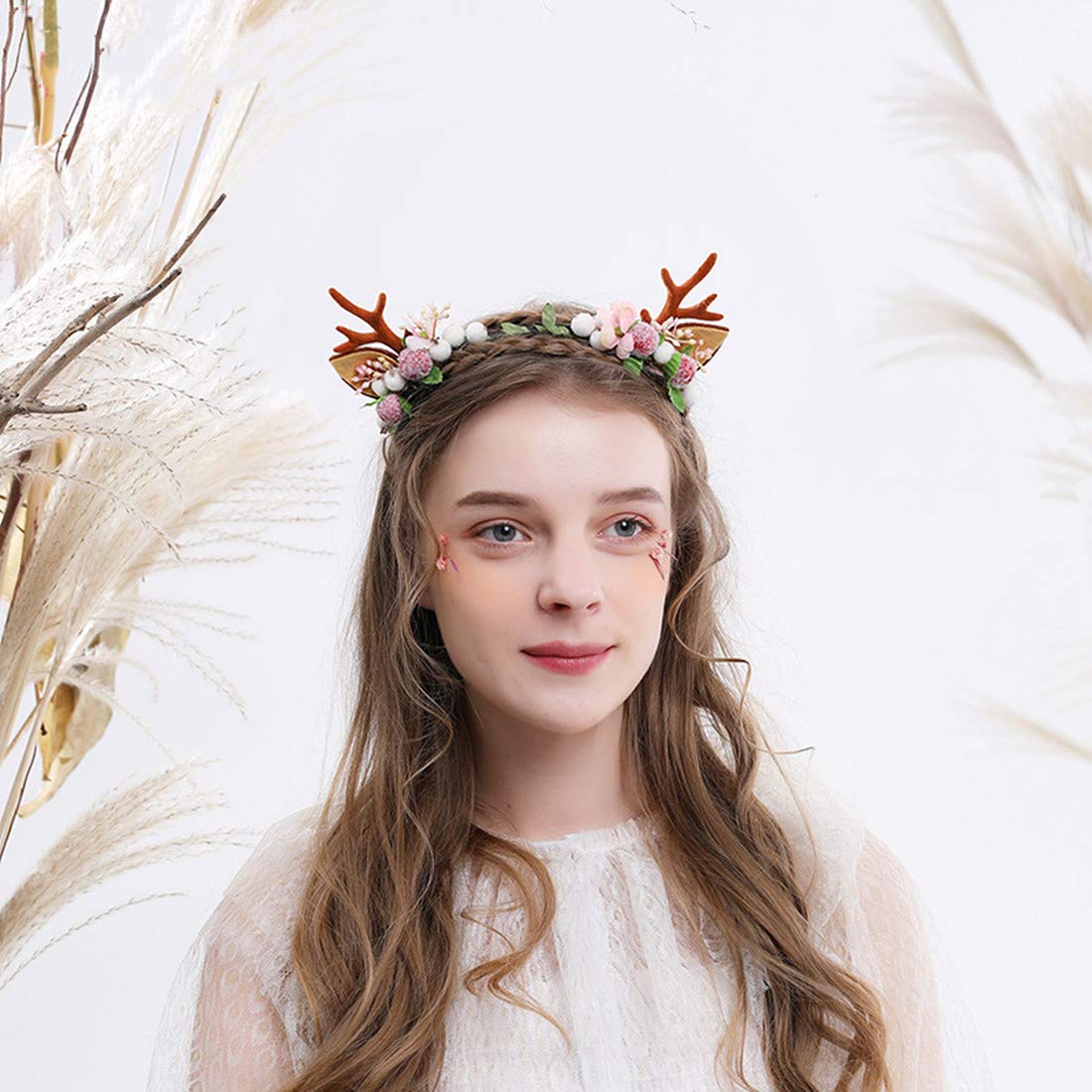 Fxaelian Christmas Elk Deer Fawn Horn Headband Reindeer Anlters Headbands Headpiece Hair Accessories Christmas Party Supplies Toys Gift Halloween Cosplay Supplies for Women Men