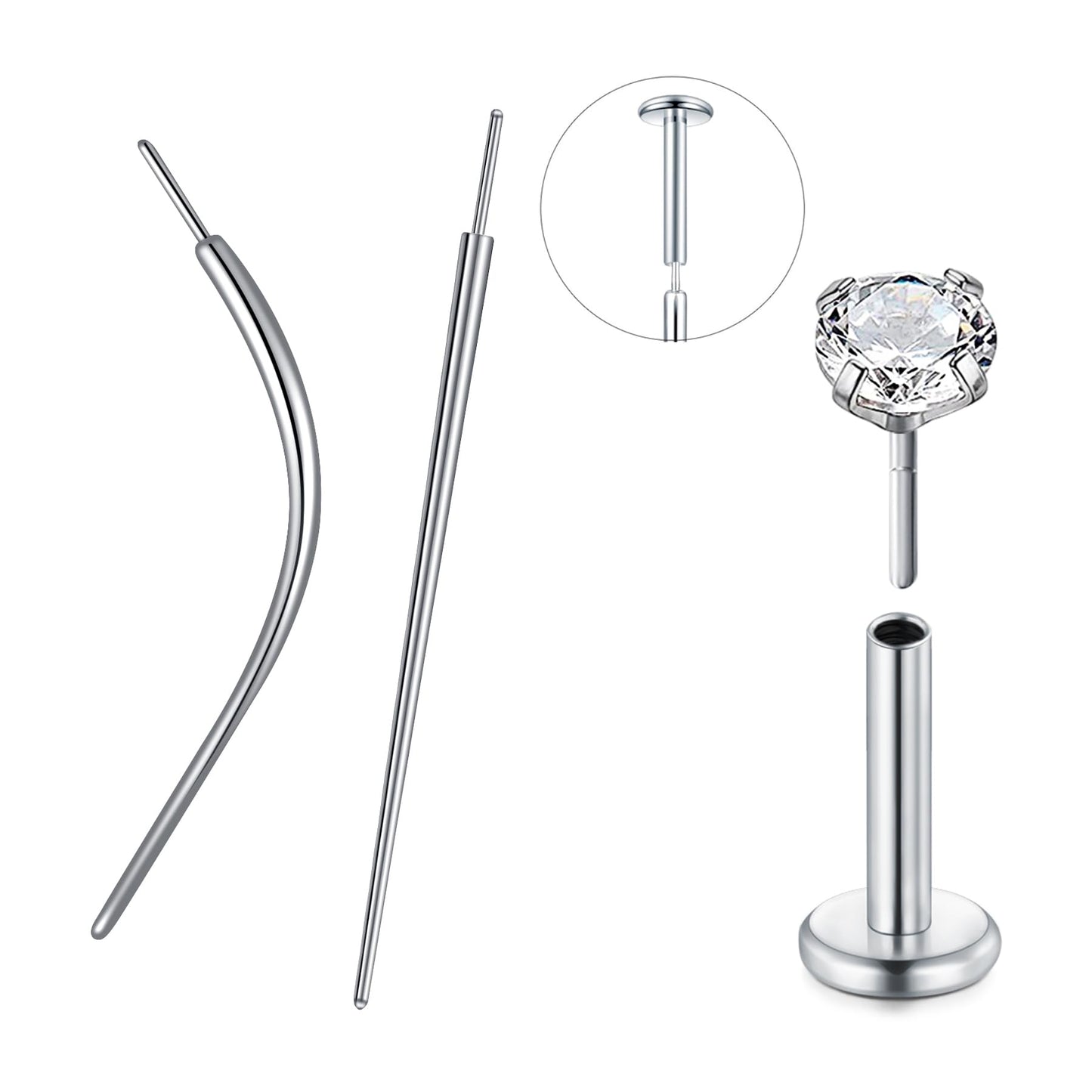 QWALIT Piercing Taper Threadless Piercing Changing Tool Piercing Taper Insertion Tool Piercing Threader Tool Flat Back Earring Applicator Tool Threadless Labret Titanium Threadless Insertion Pin 16g