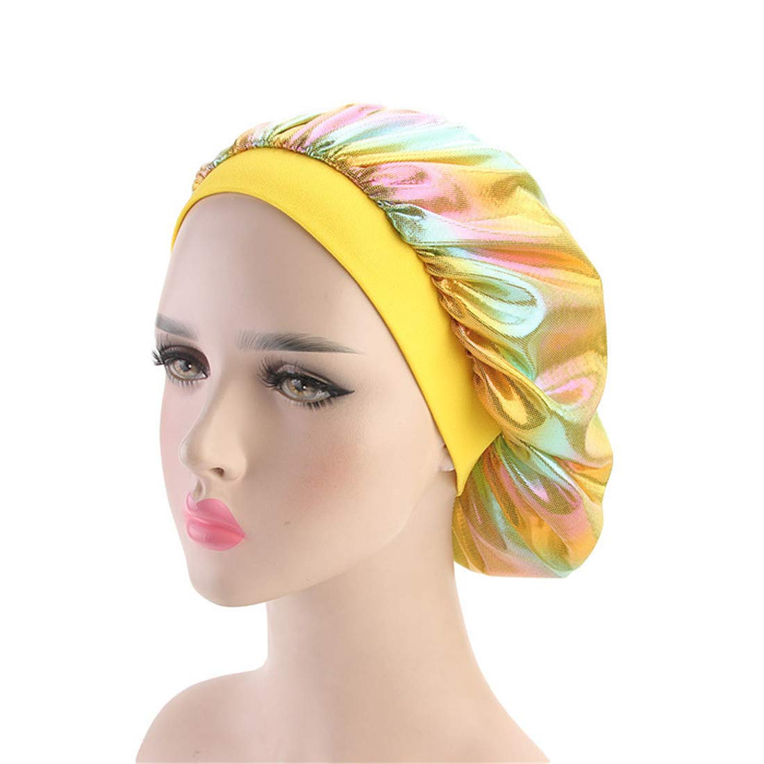 Qhome Luxury Wide Band Satin Bonnet Cap Comfortable Night Sleep Hat Hair Loss Cap