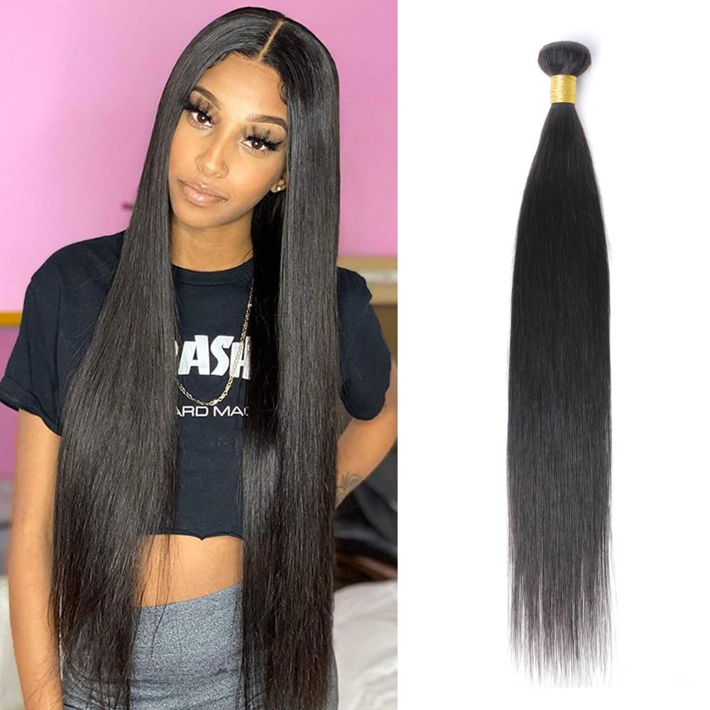 huarisi 22 inch Human Hair Straight Bundle Silky 10A Virgin Remy Straight Human Hair Single Bundles 100% Unprocessed Brazilian Hair Bundles Natural Color for Blaack Women