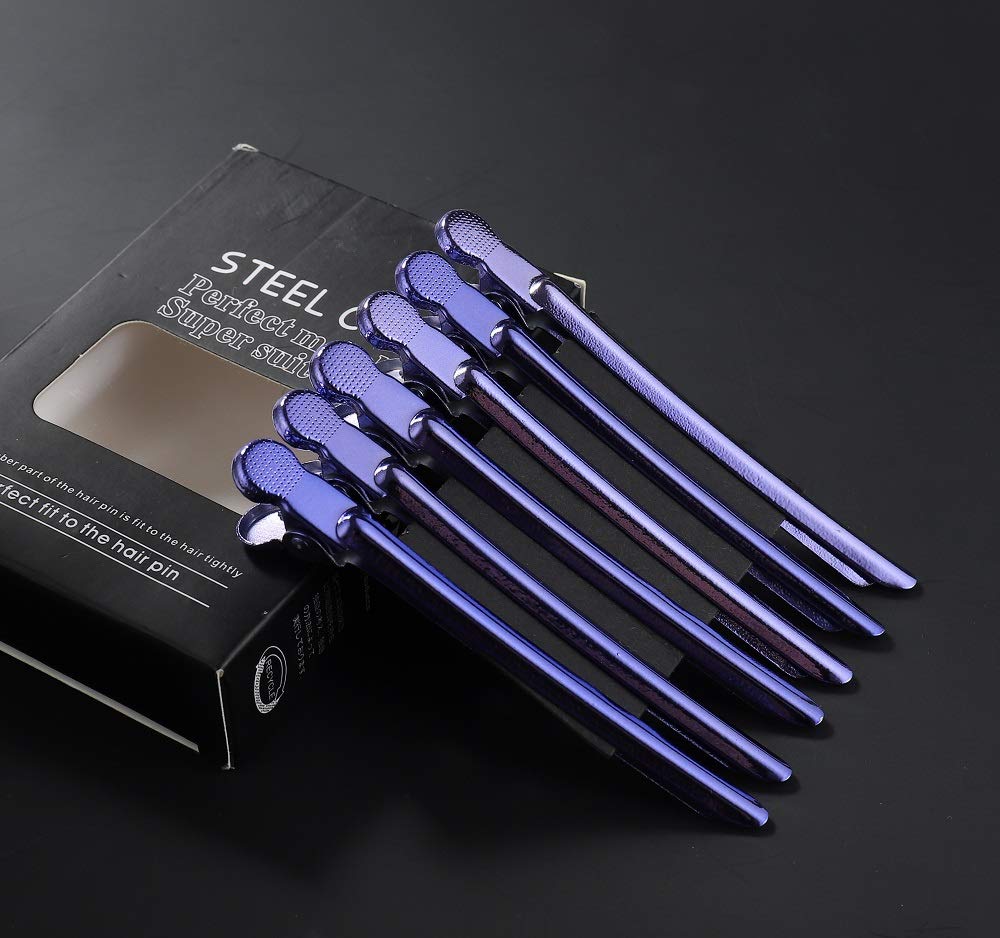 Drayas 12Pcs/set 3.7 Inches Metal Hair Clips for Styling and Sectioning,Dividing Duck Bill Clips with Prevent slippery Holes, Professional Salon Hair Clips for Women and Girls (Purple)