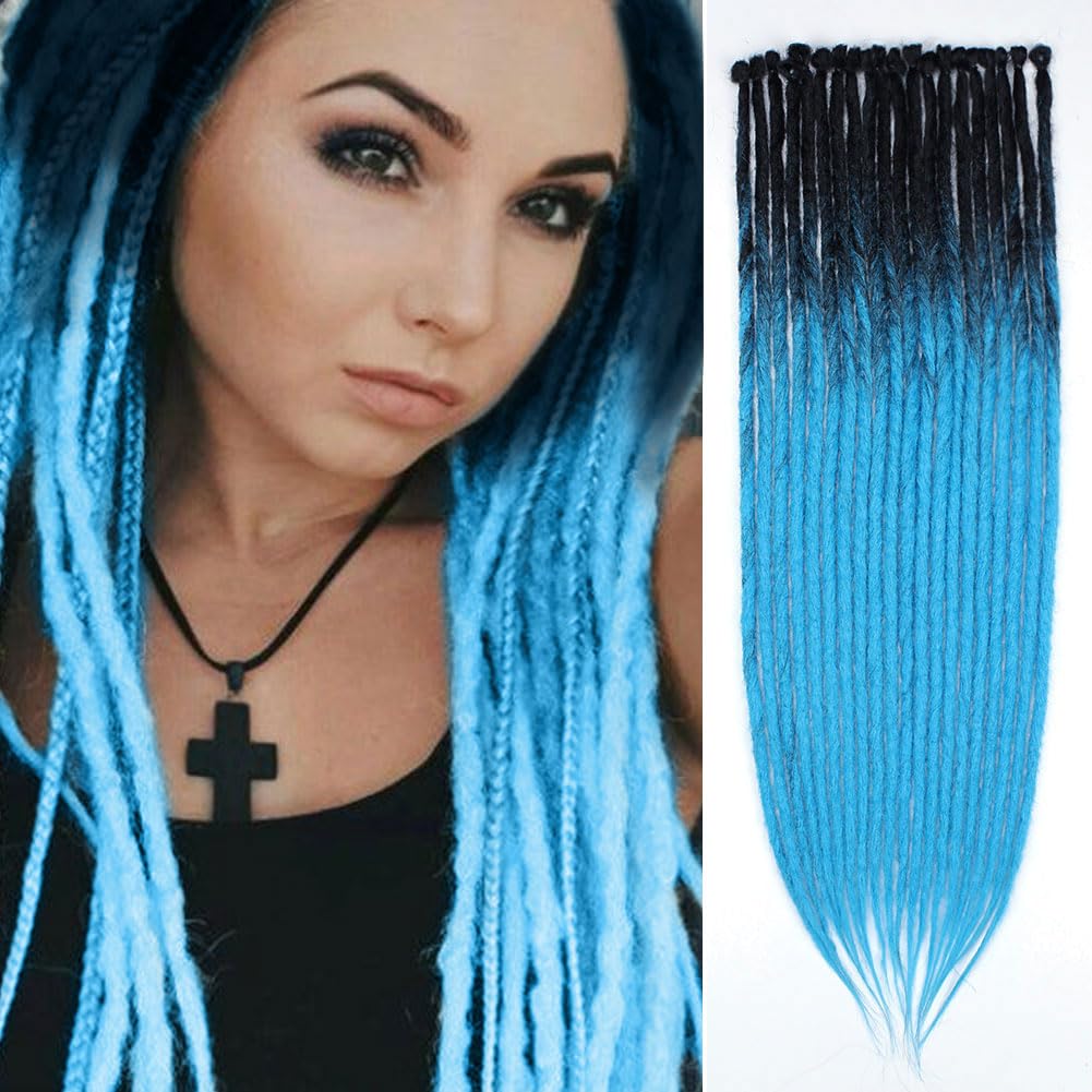 Kraler 24 inch 40 Strands Thick Dreadlock Extensions, SE Ombre Blue Crochet Dreadls Extensions of Synthetic Hair 1cm Width Hip Hop Style Dreadlock for Girls