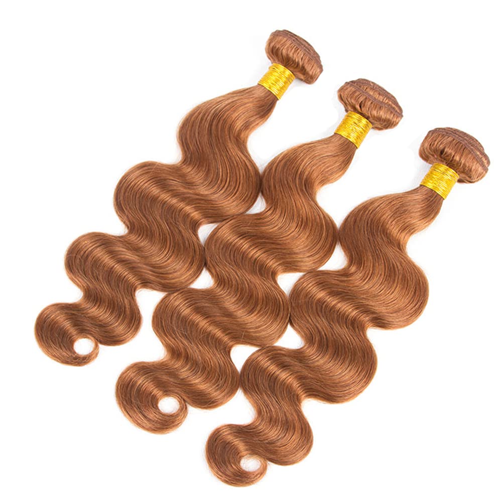 Light Brown Body Wave Bundles Human Hair #30 Brown Bundles Human Hair Color 30 Brown Body Wave Bundles Double Weft Remy Hair Extensions Wet and Wavy Silky Soft for Black Women 20 22 24 Inch
